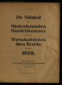 Die Tätigkeit der Niederrheinischen Handelskammer und das Wirtschaftsleben ihres Bezirks / 1920 