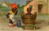 (Zeichnung zweier Kinder beim Waschen) 