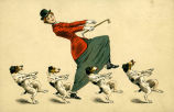 (Zeichnung einer Frau und tanzender Hunde) 