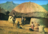 TRIBAL LIFE - STAMLEWE. Zulu girls, Natal, with grain bags and cooking pot. Zoeloemeisies met graansakke 