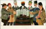 (Karikatur einer Gruppe Männer beim Biertrinken) 