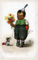 (Karikatur eines Kindes mit Blumenstrauß) 