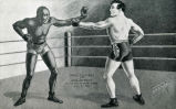 James J. Jeffries and "Jack" Johnson as they will appear in the Ring July 4th 1910 