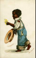 (Zeichnung eines Jungen mit zerrissener Kleidung und Blumenstrauß) 