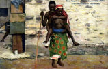 Eine Negerfrau trägt ihren kranken Mann zum Missionsarzt (Goldküste) 