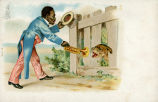 (Zeichnung eines Mannes mit Trompete und Hund) 