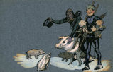 (Zeichnung zweier Schornsteinfeger mit Tieren) 