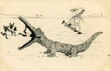 (Karikatur eines Krokodils, das ein Kind frisst) 