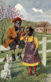 (Zeichnung zweier afrikanischer Kinder auf einem Zaun) 