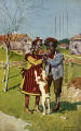 (Zeichnung zweier afrikanischer Kinder und eines Hundes auf einem Bauernhof) 