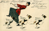 (Zeichnung einer tanzenden Frau mit Hunden) 