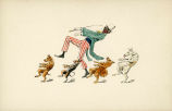 (Zeichnung eines Mannes und tanzender Hunde) 