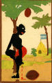 (Zeichnung eines Mannes mit Verletzung unter einer Kokosnuss-Palme, Werbung für Tabu) 