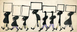 (Zeichnung mehrerer Männer, die Kisten auf dem Kopf tragen) 
