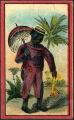 (Zeichnung eines Mannes mit Schirm vor einer Palme) 