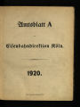 Amtsblatt A der Königlichen Eisenbahndirektion Köln / 1920