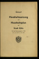 Entwurf Haushaltssatzung und Haushaltsplan der Stadt Köln / 1955