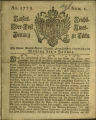 Kaiserliche Reichs-Ober-Post-Amts-Zeitung zu Köln / 1775