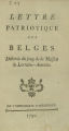 LETTRE PATRIOTIQUE AUX BELGES Délivrés du joug de la Maison de Lorraine-Autriche