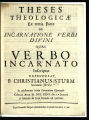 Theses Theologicae Ex tertia Parte De Incarnatione Verbi Divini Quas Verbo Incarnato Inscriptas