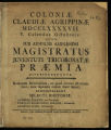 Coloniae Claudiae Agrippinae MDCCLXXXXVII. V. Calendas Octobreis: Quum Sub Auspiciis Amplissimi...