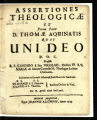 Assertiones Theologicae Ex Prima Parte D. Thomae Aquinatis Qvas [Quas] Uni Deo