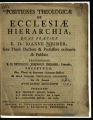 Positiones Theologicae De Ecclesiae Hierarchia