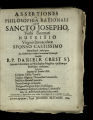 Assertiones Ex Philosophia Rationali Quas Sancto Josepho, Verbi Incarnati Nutritio Virginis...