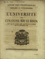 Liste des professeurs ordinaires et extraordinaires de l´Université de Cologne sur le Rhin / 1786