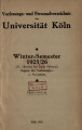 Vorlesungsverzeichnis Universität Köln WS1925/26 bis WS1925/30